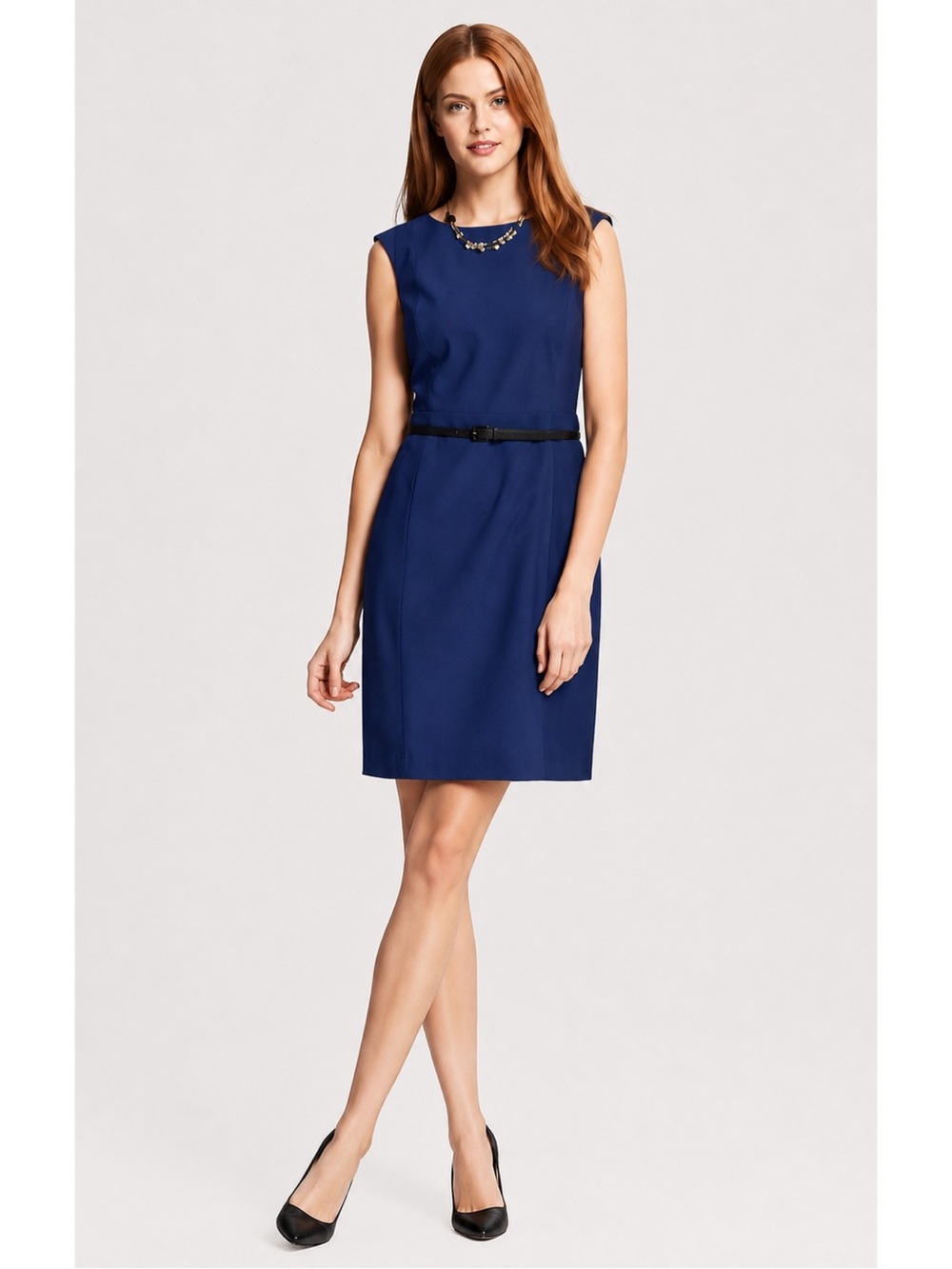 Ann Taylor Blue & Black Sleeveless Knee Length Sheath Dress Womens 18